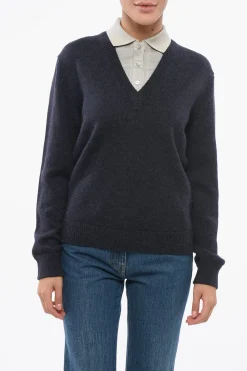 Discount Pullover in Doppio Tessuto con Dettaglio Polo Donna Maglieria