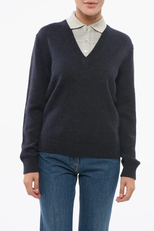 Discount Pullover in Doppio Tessuto con Dettaglio Polo Donna Maglieria