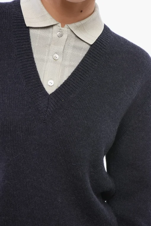 Discount Pullover in Doppio Tessuto con Dettaglio Polo Donna Maglieria