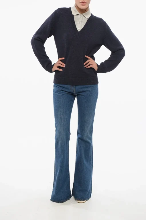 Discount Pullover in Doppio Tessuto con Dettaglio Polo Donna Maglieria