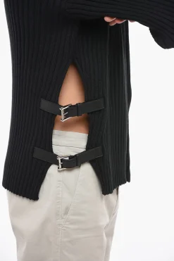 New Pullover in Lana a Coste con Fibbie Laterali Uomo Maglieria