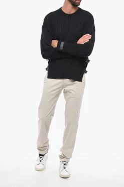 New Pullover in Lana a Coste con Fibbie Laterali Uomo Maglieria