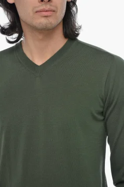 New Pullover In Lana Con Collo A V Uomo Maglieria