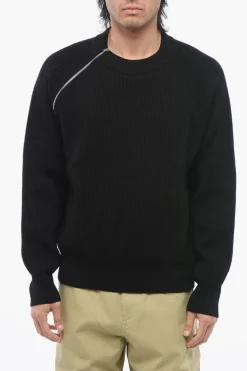 Sale Pullover in Lana con Zip Decorativa Uomo Maglieria