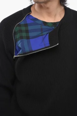 Sale Pullover in Lana con Zip Decorativa Uomo Maglieria