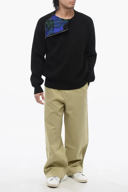 Sale Pullover in Lana con Zip Decorativa Uomo Maglieria