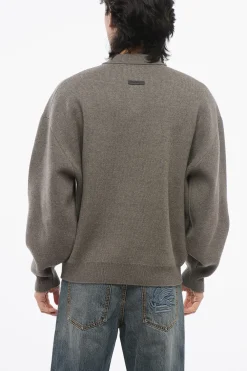 New Pullover in Lana Vergine con Collo a Polo Uomo Maglieria