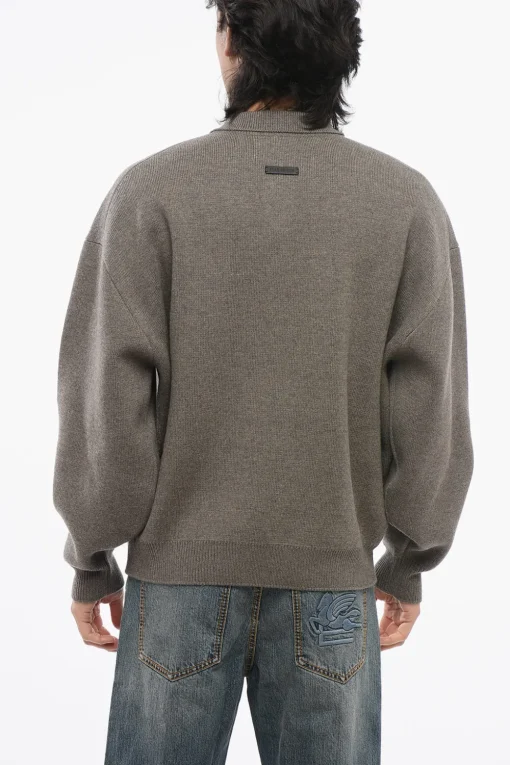 New Pullover in Lana Vergine con Collo a Polo Uomo Maglieria