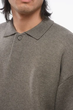 New Pullover in Lana Vergine con Collo a Polo Uomo Maglieria