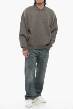 New Pullover in Lana Vergine con Collo a Polo Uomo Maglieria