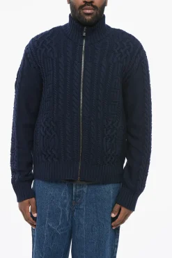 Discount Pullover Zip-up in Lana Vergine Cable knit Uomo Maglieria