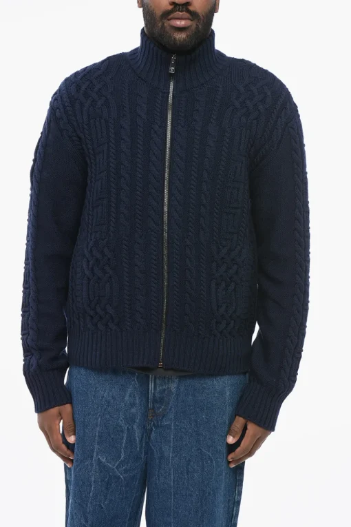 Discount Pullover Zip-up in Lana Vergine Cable knit Uomo Maglieria
