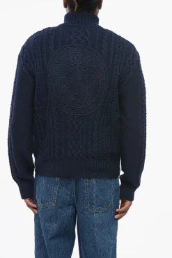 Discount Pullover Zip-up in Lana Vergine Cable knit Uomo Maglieria