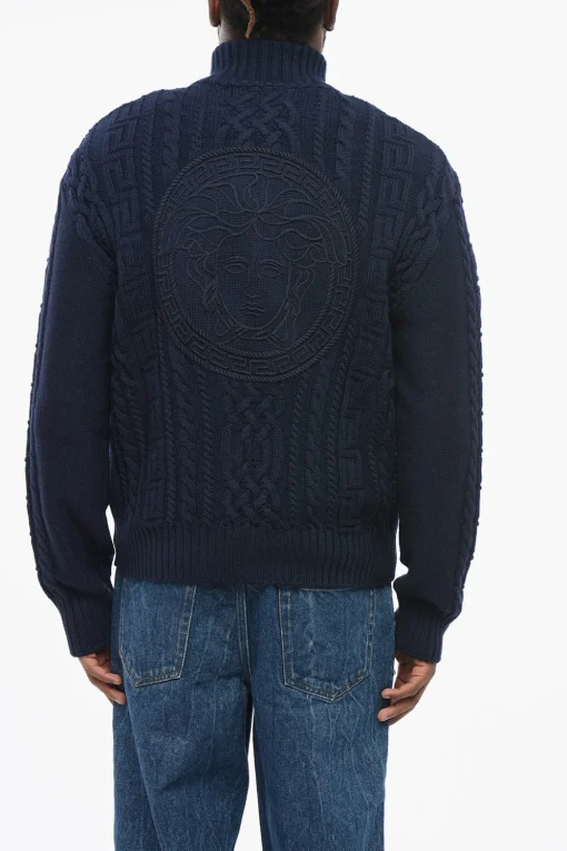 Discount Pullover Zip-up in Lana Vergine Cable knit Uomo Maglieria