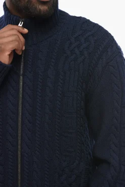 Discount Pullover Zip-up in Lana Vergine Cable knit Uomo Maglieria