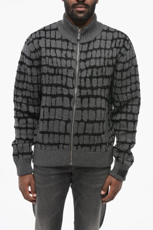 Pullover Zip-up in Misto Lana Vergine Motivo Crocodile>Versace Best