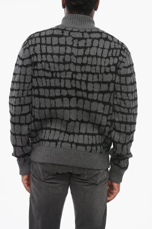 Pullover Zip-up in Misto Lana Vergine Motivo Crocodile>Versace Best