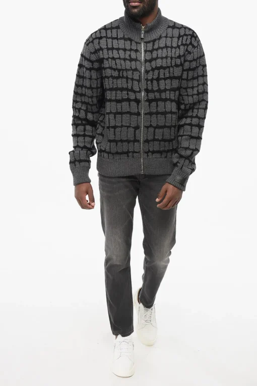 Pullover Zip-up in Misto Lana Vergine Motivo Crocodile>Versace Best