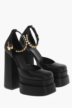 Fashion Pumps Platform in Satin con Cinturino Gioiello 16cm Donna Scarpe Con Tacco