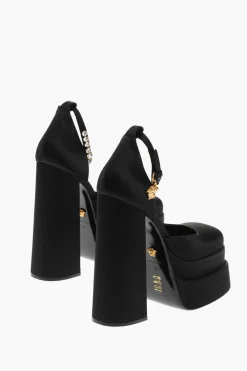 Fashion Pumps Platform in Satin con Cinturino Gioiello 16cm Donna Scarpe Con Tacco