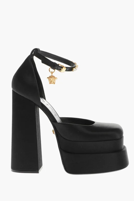 Fashion Pumps Platform in Satin con Cinturino Gioiello 16cm Donna Scarpe Con Tacco