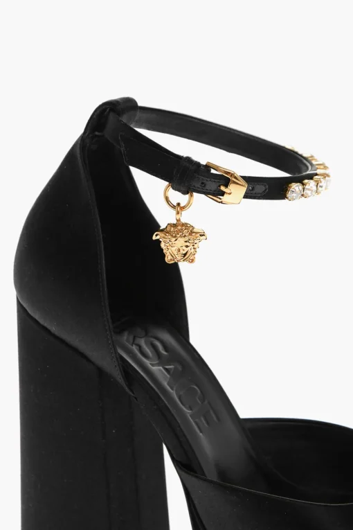 Fashion Pumps Platform in Satin con Cinturino Gioiello 16cm Donna Scarpe Con Tacco
