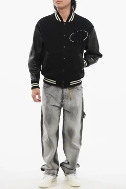 Best RED TAG Bomber L-FRANZ-PATCH IN misto Lana con Maniche in Pelle Uomo Giubbotti