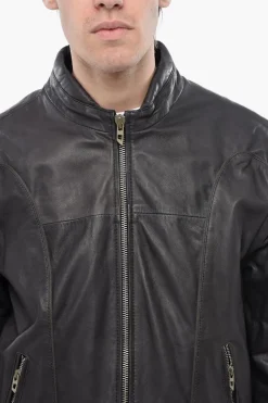 RED TAG Giubbotto L-KRIX in Pelle con Chiusura Zip></noscript>Diesel New