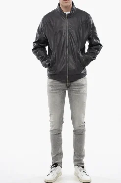 RED TAG Giubbotto L-KRIX in Pelle con Chiusura Zip></noscript>Diesel New