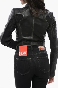 RED TAG Giubbotto L-TOTEMin Pelle Crop Con Dettagli In Maglia>Diesel Fashion
