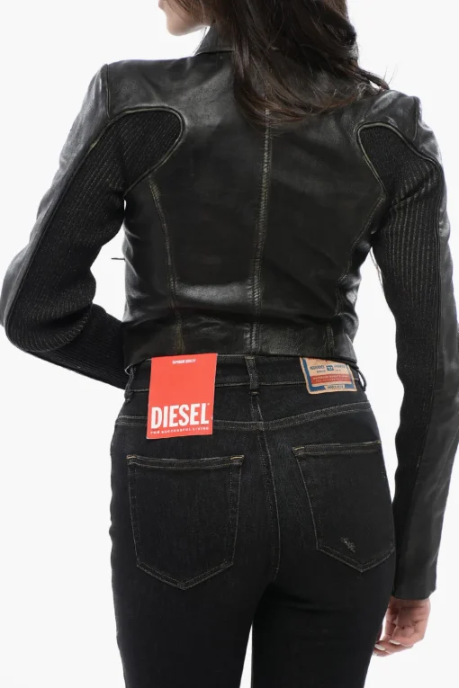RED TAG Giubbotto L-TOTEMin Pelle Crop Con Dettagli In Maglia>Diesel Fashion