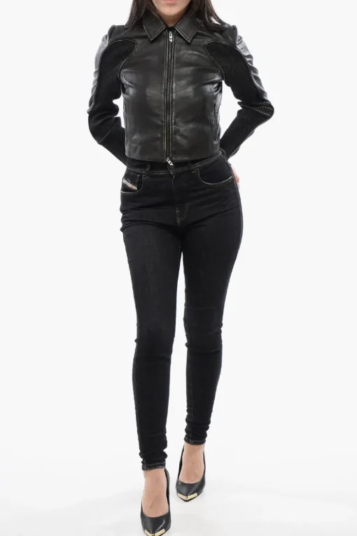 RED TAG Giubbotto L-TOTEMin Pelle Crop Con Dettagli In Maglia>Diesel Fashion