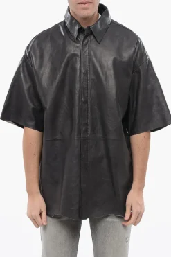 RED TAG Overshirt S-EMIN-LTH in Pelle a Maniche Corte con Bottoni Automatici>Diesel Best
