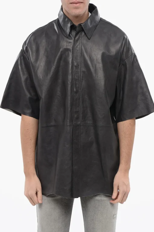 RED TAG Overshirt S-EMIN-LTH in Pelle a Maniche Corte con Bottoni Automatici>Diesel Best