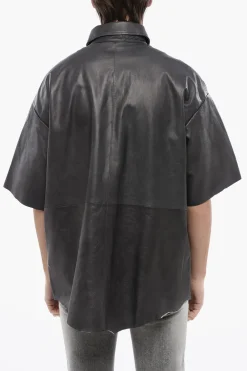 RED TAG Overshirt S-EMIN-LTH in Pelle a Maniche Corte con Bottoni Automatici>Diesel Best