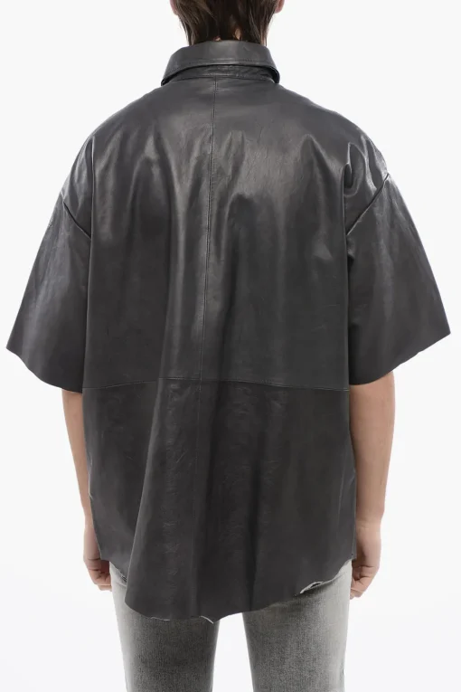 RED TAG Overshirt S-EMIN-LTH in Pelle a Maniche Corte con Bottoni Automatici>Diesel Best
