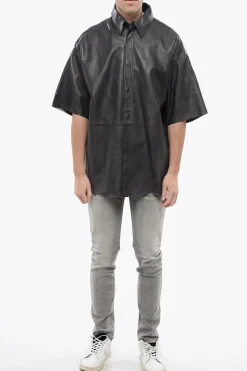 RED TAG Overshirt S-EMIN-LTH in Pelle a Maniche Corte con Bottoni Automatici></noscript>Diesel Best