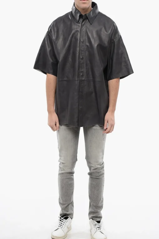 RED TAG Overshirt S-EMIN-LTH in Pelle a Maniche Corte con Bottoni Automatici>Diesel Best