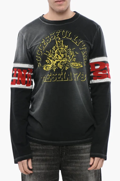 RED TAG T-shirt Girocollo T-JU-LS a Maniche Lunghe con Dettaglio in Velour>Diesel Hot