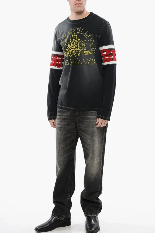 RED TAG T-shirt Girocollo T-JU-LS a Maniche Lunghe con Dettaglio in Velour>Diesel Hot