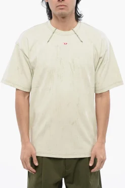 New RED TAG T-Shirt Girocollo T-COS Effetto Gesso con Cuciture a Vista Uomo T-Shirt