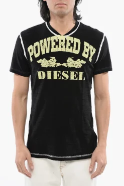 RED TAG T-Shirt T-DIEGOR-V-RAW in Cotone Fiammato con Stampa Effetto Cracked>Diesel Hot