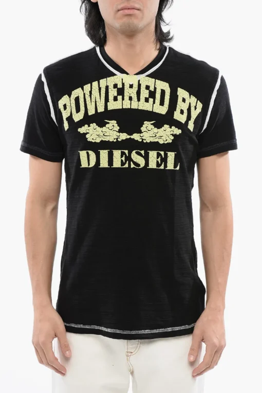 RED TAG T-Shirt T-DIEGOR-V-RAW in Cotone Fiammato con Stampa Effetto Cracked>Diesel Hot