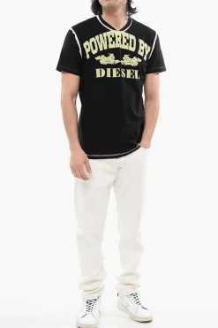 RED TAG T-Shirt T-DIEGOR-V-RAW in Cotone Fiammato con Stampa Effetto Cracked></noscript>Diesel Hot