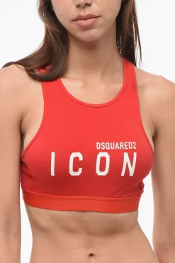 Outlet Reggiseno Sportivo In Cotone con Logo Frontale Donna Intimo