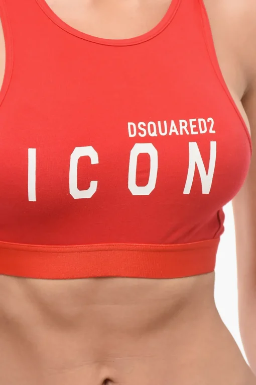 Outlet Reggiseno Sportivo In Cotone con Logo Frontale Donna Intimo
