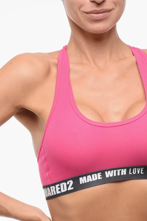 Reggiseno Sportivo in Cotone con Banda Logata>Dsquared2 Hot