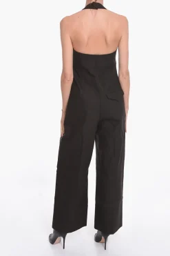 New SALON 01 Tuta in Lino Stretch con Collo Halter e Corpetto Donna Pantaloni