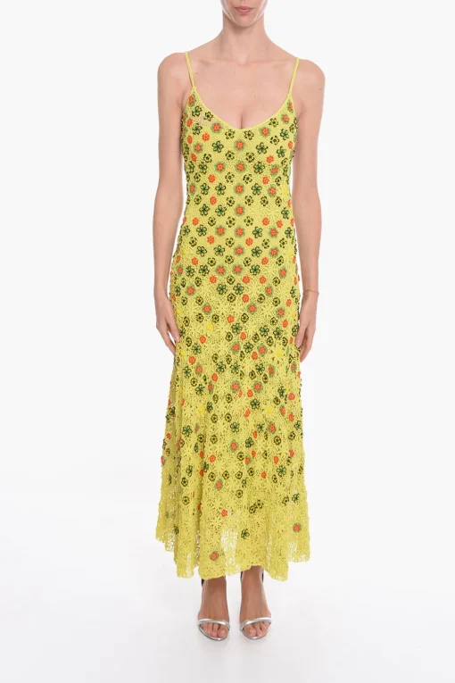 SALON 01 Vestito Flare in Crochet di Viscosa con Motivo Floreale in Perline>Bottega Veneta Best
