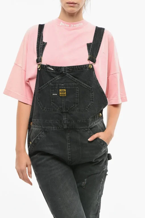 Salopette in Denim con Bottoni Logati e Dorati>Washington Dee Cee Discount